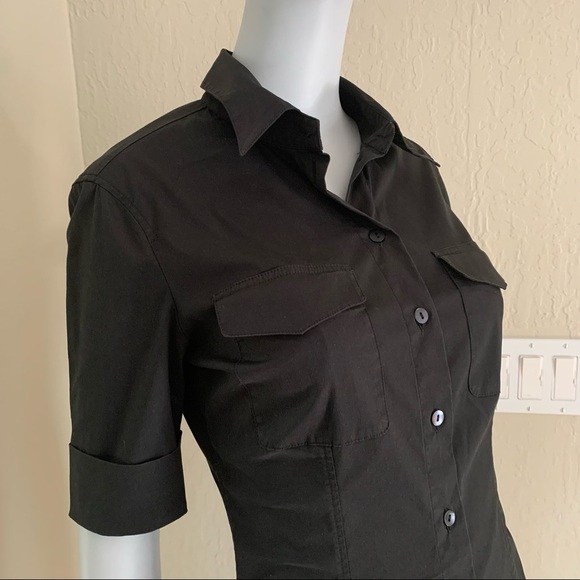 KENZO PARIS Poplin Stretch Button Up Black Blouse - Picture 5 of 15